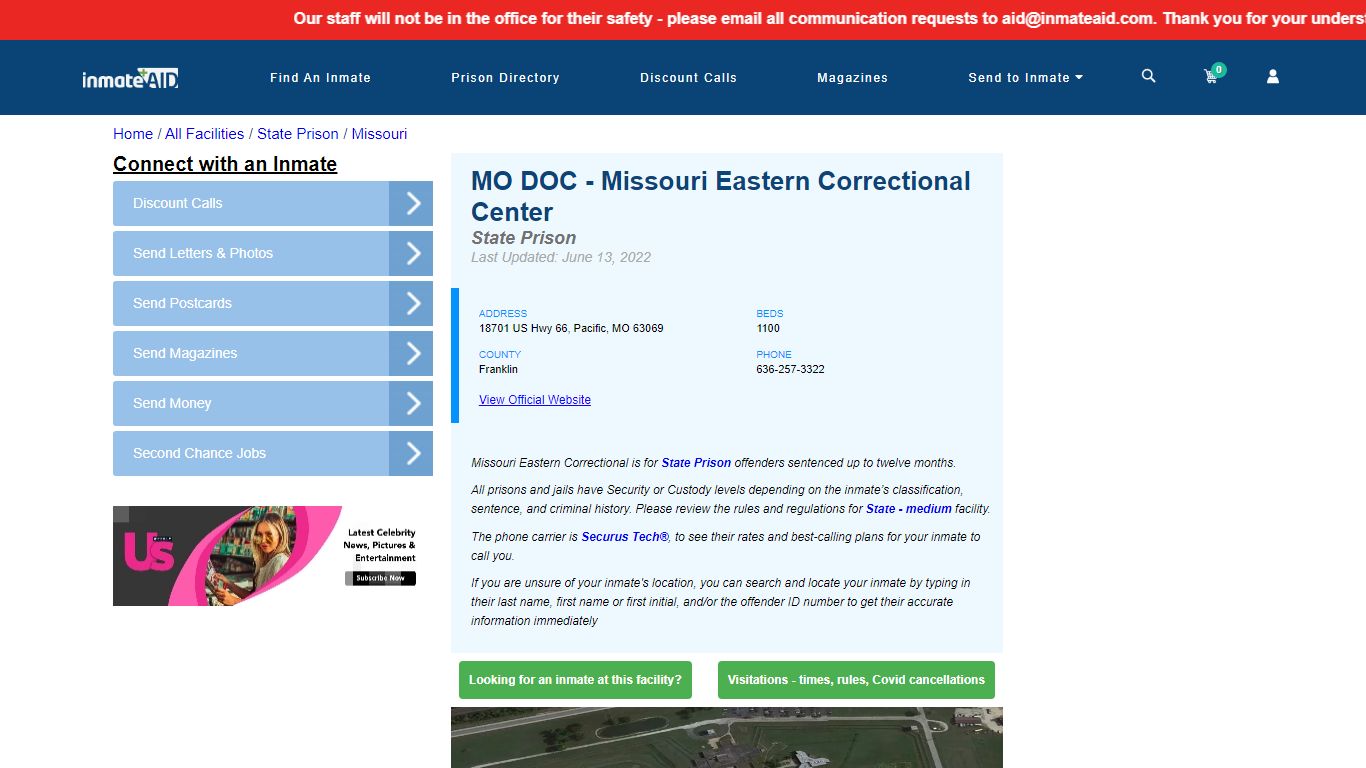 MO DOC - Missouri Eastern Correctional Center & Inmate Search ...