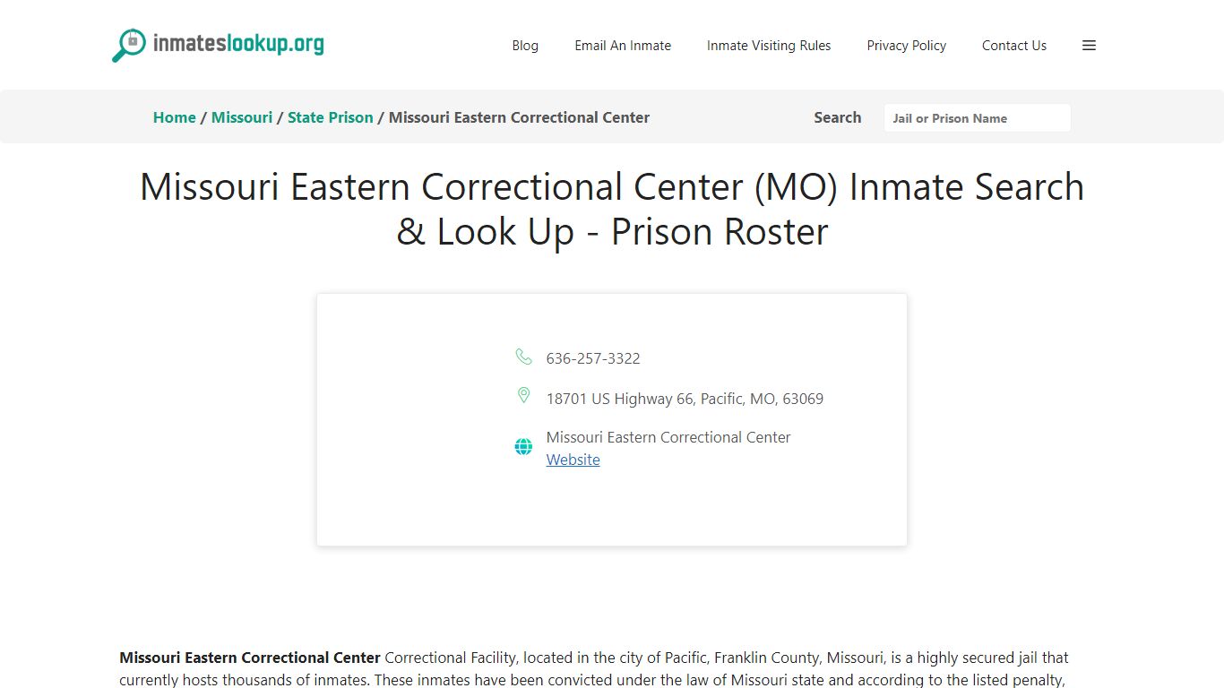 Missouri Eastern Correctional Center (MO) Inmate Search & Look Up ...