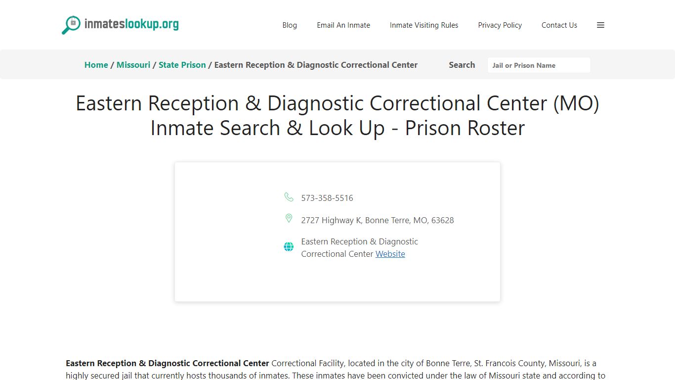 Eastern Reception & Diagnostic Correctional Center (MO) Inmate Search ...